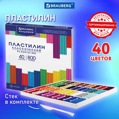 Пластилин классический BRAUBERG "академия классическая", 40 цветов, 800 г, стек, высшее качество, 106512 В комплекте: 1шт.