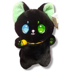 Мягкая игрушка Котик аниме с колокольчиком 28 см черный китай