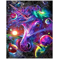 Картина по номерам "Космический единорог" 40x50, холст на подрамнике. Живопись, рисование, раскраска животные, лошадь Colibri