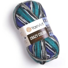 Пряжа YarnArt Crazy Color (ЯрнАрт Крейзи Колор) Нитки для вязания, 100г, 260м, 75% акрил 25% шерсть, 181 серый-сиреневый-бирюза, 3шт