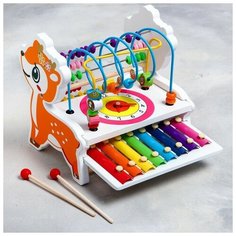 Логический центр "Оленёнок" (металлофон, счёты, сортер, часы) 22х24х20 см Нет бренда