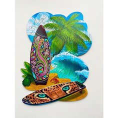 Деревянные пазлы Серфинг, лето, море, 19*26 см, 108 деталей Woody
