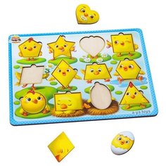 Деревянный сортер вкладыш "Цыплята - фигуры" АньЯнь