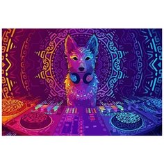 Картина по номерам на холсте красочная собака за пультом диджея (Абстракция, dj, музыка) - 8215 Г 60x40