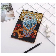 Алмазная вышивка на блокноте A5 / Яркая сова, частичная выкладка, стразы блестящие круглые и фигурные Noname