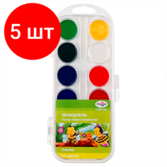 Комплект 5 шт, Краски акварельные гамма "Пчелка", 12 цветов, медовые, без кисти, пластиковая коробка, европодвес Gamma