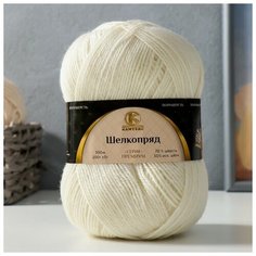 Пряжа "Шелкопряд" 70% п/т шерсть, 30% искуственный шелк 300м/100гр (205 белый) Камтекс