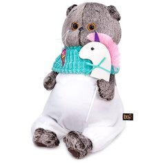 Мягкая игрушка Basik&Co Кот Басик с единорогом, 25 см, серый/белый