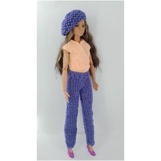 Беретка, брюки и кофта с запахом на завязках для куклы Barbie (комплект "Крокус") Maryeva