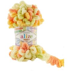 Пряжа Alize Puffy Color (Пуффи Колор) - 5 мотков цвет: 6313 Желтый / оранжевый / липа 100% микрополиэстер 100г 9м
