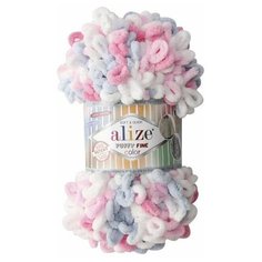 Пряжа Alize Puffy Fine Color (Пуффи Файн Колор) - 3 мотка цвет: 5945 Розовый / голубой / белый 100% микрополиэстер 100г 14м
