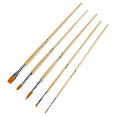 Завод художественных красок «Невская палитра» Набор кистей Синтетика 5 штук ЗХК "Сонет №3" (круглые №: 2,6; плоские №: 4,8,12) длинная ручка