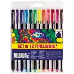 Набор 12 капиллярных цветных ручек FINELINERS, 0.7мм, в индивидуальной упаковке с европодвесом Centrum