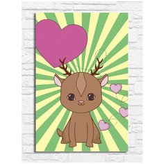 Картина по номерам на холсте оленёнок (для детей, простые, кавай, животные, олень, сердечко) - 10080 В 20х30