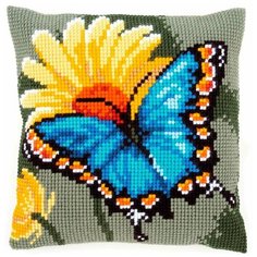 Основа для подушки Vervaco, набор для вышивания подушки Бабочка и желтый цветок, 40*40 см, PN-0156041