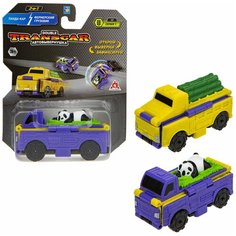 Машинка 1 TOY Transcar Double 2 в 1: Панда-кар/Грузовик для перевозкуи тросника Т21859, 11.5 см, желтый/фиолетовый