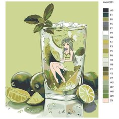Картина по номерам, 100 x 125, TSKK-limon2231, аниме, коктейль, мохито, "Живопись по номерам", набор для раскрашивания, раскраска