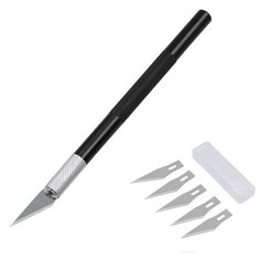 Нож скальпель канцелярский строительный с перовым лезвием, 5 запасных лезвий Martinson