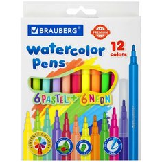 Фломастеры 6 неоновых + 6 пастельных, вентилируемый колпачок BRAUBERG "PREMIUM", картонная коробка, 152198 - 1 шт.