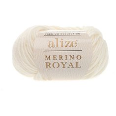 Пряжа Alize Merino Royal - 3 шт, 62 молочный, 100 м/50 г, 100% мериносовая шерсть /Ализе мерино роял/