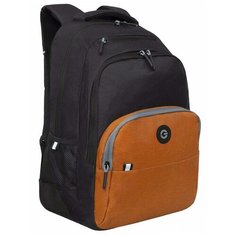 Школьный рюкзак с ортопедической спинкой GRIZZLY RU-330-6 черный - кирпичный, грудная стяжка, 32х45х23см, 2 отделения, 20.5л