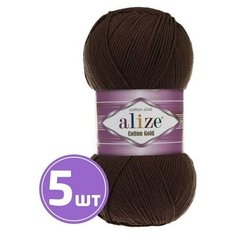 Пряжа для вязания крючком, спицами Alize Ализе Cotton Gold средняя, xлопок/aкрил, цвет 26 коричневый, 5 шт. по 100 г, 330 м