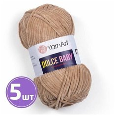 Пряжа для вязания крючком, спицами YarnArt Ярн Арт Ярнарт плюшевая Dolce Baby толстая, микрополиэстер 100%, цвет 747 песок 5 шт. по 50 г, 85 м