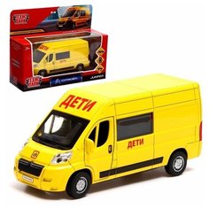 Машина металлическая Citroen Jumper дети, 14 см, подвижные элементы, инерционная, желтый, 1 шт. Технопарк