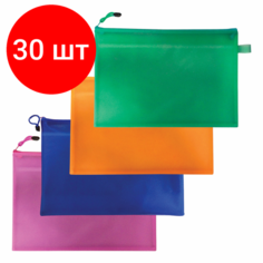 Комплект 30 шт, Папка-конверт на молнии А4 (335х243 мм), 2 отделения, ПВХ, BRAUBERG "Energy", ассорти, 223895