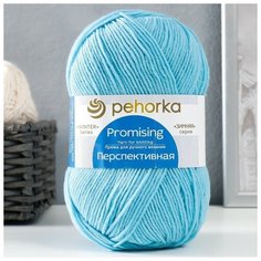 Пряжа "Перспективная" 50% мериносовая шерсть, 50% акрил объёмный 270м/100гр (223-Св. бирюза) Пехорка