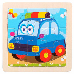 Деревянная Пазл-рамка Машинка 9 элементов ИД-0112 Рыжий кот