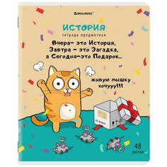 Тетрадь предметная "кот-энтузиаст" 48л, TWIN лак, история, клетка, BRAUBERG, 404563