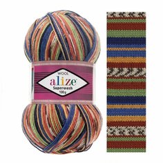 Пряжа ALIZE SUPERWASH 100, алый/оранж/гол/син/зел - 2701, 75% SW шерсть, 25% полиамид, 5 мотков, 100 г, 420 м.