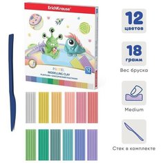 Пластилин 12 цветов, 216 г, Cosmic Monsters Pastel, со стеком Erich Krause