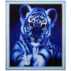 Алмазная мозаика на подрамнике/ Картина стразами / "Тигренок и бабочки" 40х50 см, 20 цветов DIY