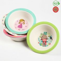 Миска - тарелочка детская из бамбука «Вкусняшки», цвет и рисунок микс, 250 мл, 15х15х4