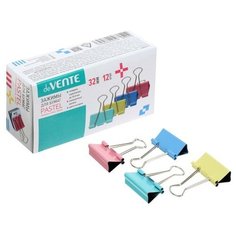Зажимы для бумаг 32 мм, 12 штук, deVENTE, металлические, микс х 4 цвета, картонная коробка