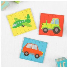 Головоломка, развивающая игрушка . Собери 6 картинок "Транспорт", двусторонние палочки Лесная мастерская