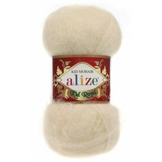 Пряжа Alize Kid Royal mohair - 1 шт, 67 молочно бежевый, 500 м/ 50 г, 62% мохер, 38% полиамид /Ализе кид роял мохер/