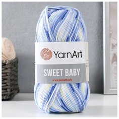 Пряжа "Sweet Baby" 100% акрил 300м/100г (900 белый-синий) Yarn Art