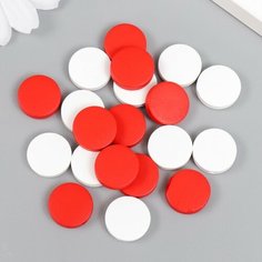 Бусины для творчества ТероПром 7829706 дерево "Плоский круг" набор 20 шт белый, красный 0,4х1,5х1,5 см Арт Узор