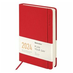 Ежедневник датированный 2024 А5 138x213 мм, BRAUBERG "Flap", под кожу, органайзер, красный, 114970