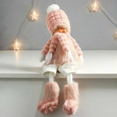 Кукла интерьерная "Мальчишка-кудряш в розовом меховом костюме" длинные ножки 51х10,5х13,5 см 75753 Нет бренда