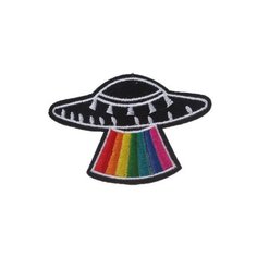 Нашивка / Заплатка / Шеврон / Текстильный патч НЛО черное / Радуга / Инопланетяне / Летающий объект