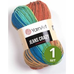 Пряжа YarnArt Jeans Crazy (Джинс Крейзи) - 1 моток 8209 Оранжевый / голубой / мятный / беж, 55% хлопок, 45% полиакрил, 50 г 160 м