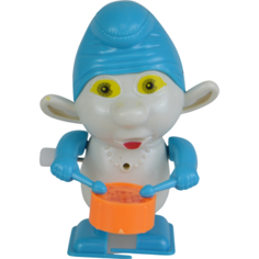 Заводной Гномик с барабаном в голубой шапочке механический, развивающая подвижная игрушка для малышей Yar Team