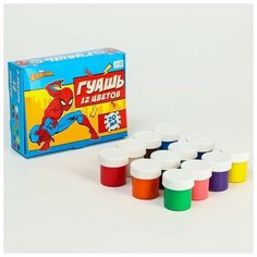 Гуашь 12 цветов по 20 мл, Человек Паук Marvel