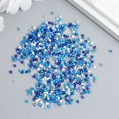 Бисер стекло , размер №12, Перламутр, Сине-голубое ассорти 0,1 грамм , для рукоделия, плетения, вышивания Нет бренда