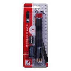 Набор чернографитных карандашей 6 штук, точилка, ластик Noname