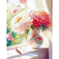 Алмазная мозаика на подрамнике 40*50 "Солнечные пионы и птичка" Нет бренда